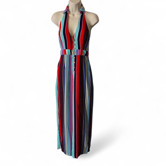 shop the trends Pants - Multi Colored Striped Halter ‎ Style Jumpsuit